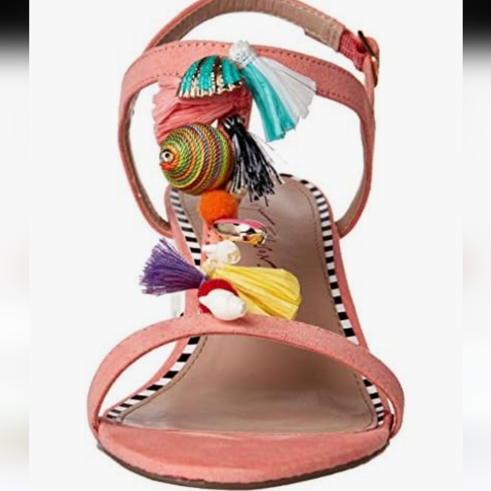 BETSEY JOHNSON DYNAH EMBELLISHED BLOCK HEEL SANDALS - Picture 3 of 12